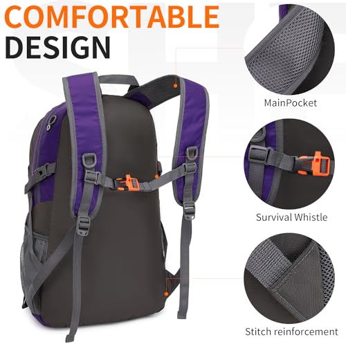 40L Hiking Backpack Lightweight Daypack Waterproof Travel Camping Backpack for Men Women Sport Packable - color: A6-purple