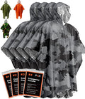 PREPARED4X Emergency Mylar Poncho – Survival Rain Poncho with Hood – Lightweight, Compact, Reusable Emergency Blanket Poncho for Hiking, Camping, Thermal Gear, Car Kit, Outdoors - color: Grey Camo 4-pack