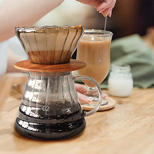 SOTECH Pour Over Coffee Maker Set with Black Gooseneck Kettle Wooden Storage Tray Coffee Dripper Glass Server Coffee Scoop DIY Manual Coffee Maker Set (Portable Sack Set) (coffee maker set) - color: coffee maker set