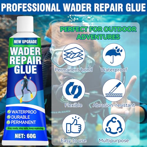 Wader Repair Glue, Flexible Wader Patch Kit, Fast-Drying, Waterproof, Dries Clear, Wader Repair Kit for Fixing Tears and Holes in Waders, Wetsuits, PVC Inflatables, Vinyl and Outdoor Gear