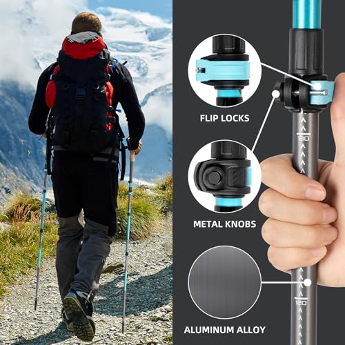 Trekking Poles, Collapsible Hiking Poles,Lightweight and Compact Walking Sticks with Adjustable Height for Men and Women - color: Skyblue