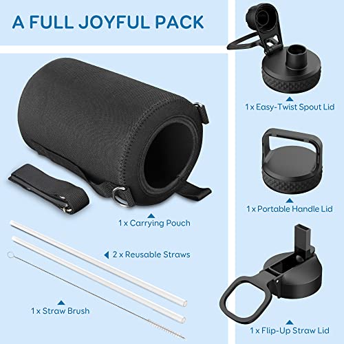 Coolflask 128 oz Gallon Water Bottle Insulated with Straw & 3 Leakproof Lid | Large Water Jug Stainless Steel Triple-Wall, Cold 48+h/Hot 24+h, Dishwasher Safe, BPA-Free, for Outdoor Gym & Hiking - color: Magic Black, size: 128 Ounces