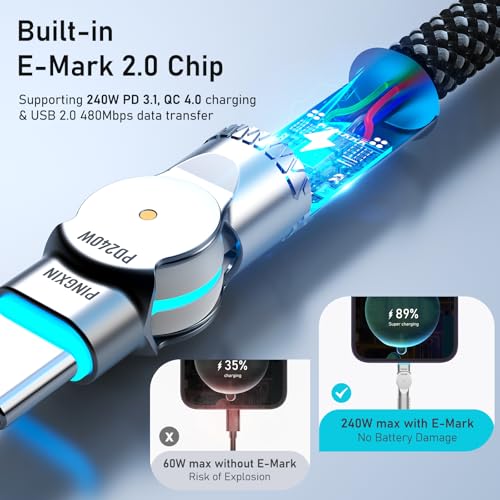 USB C Cable 3.3ft 240W Braided 180°Rotating USB C to USB C Cable USB 2.0, Type C Charging Cable for iPhone 16/16Pro/16Plus/16Pro Max,MacBook Air,iPad Pro,Pixel,Samsung Galaxy S23/S24 Ultra-Black - size: 3.3FT