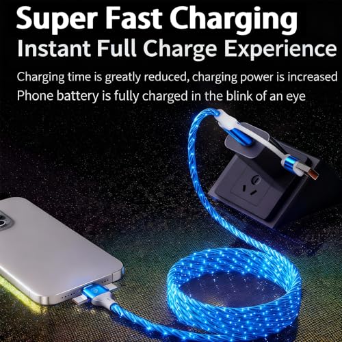 USB Cable PD Fast Charger Lighted Up(USB 6IN1 Starry Blue) Mobile Phone Data Cable,Fast Charging Cable,TPE Material,Compatible with Almost All Devices. - color: USB 6IN1 Starry Blue
