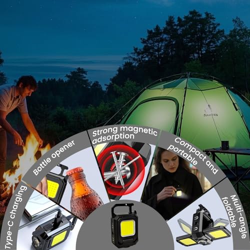 MAKDAK 4PC Cob Keychain Work Light EDC Rechargeable Foldable Keychain Flashlight,Bottle Opener,for Camping,Car Repair,Hiking,Repairing,Power Outrage,Pet Walking,Emergency - style: 4PC