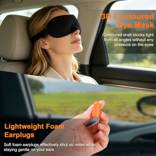 Travel Pillow - Hooded Neck Pillow Airplane Memory Foam Filling | for Plane, Office, Cars Sleeping, Road Trip, Long Flights Essentials, Includes Eye Mask & Earplugs (Pink) - color: Pink