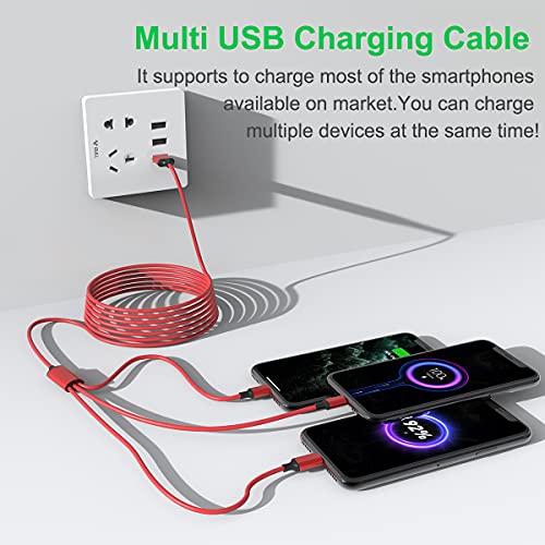 Multi 3 in 1 USB Extra Long Cable, 3M/10Ft Nylon Braided Universal Phone Charger Cord Type C/Micro USB/iPhone Lightning Connector for Android/Tablets/Samsung S8/LG/Pixel/Huawei and More (Red) - color: Red