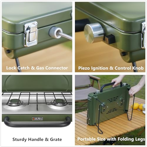 Portable Camping Gas Stove 2-Burner - color: Green