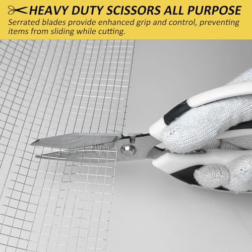 Scissors Heavy Duty Set, Ultra Sharp Stainless Steel Shears with Protective Cover, Easy Cutting Cardboard, Wires, Fabric, Leather, Iron Mesh (White) - color: White