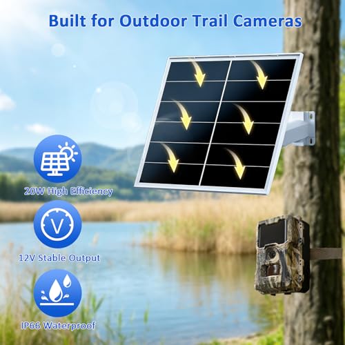 Zivif 20W Trail Camera Solar Panel for 12V Battery Cameras, 2 Pack | Solar Charger with DC 5.5×2.1mm Cable, IP66 Waterproof, 360°Adjustable Mount, 7.2ft Cable - color: 20W 12V 2Pack
