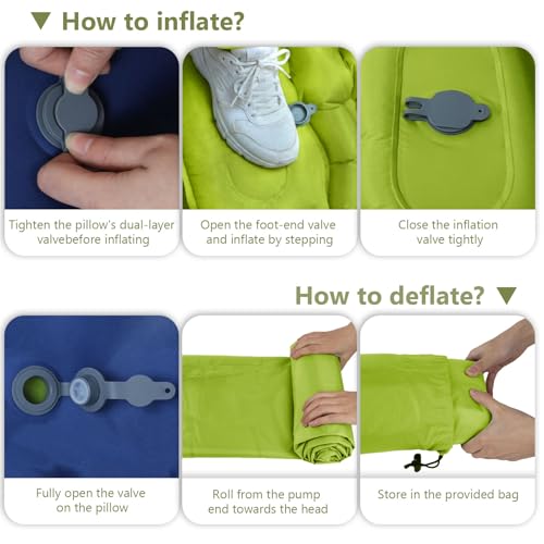 Sleeping Pad, Ultralight Camping Mattress with Pillow, Built-in Foot Pump Inflatable Sleeping Pad Compact for Camping Backpacking Traveling Hiking Tent, Single, Green