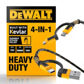 DEWALT Heavy Duty 4-in-1 Cable, Type C/MicroUSB/USB, (6ft, Black) | Cables for iPhone 17/16/15 iPad, USBC All in One Charging Cable, HTC, LG, Samsung Galaxy, Android, iPad Pro, Micro-to-C