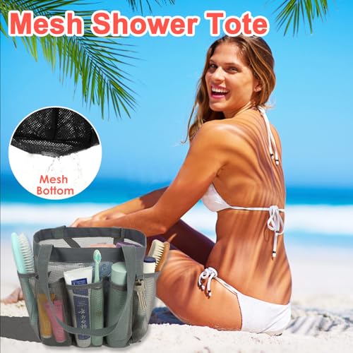 Fammart Mesh Shower Caddy Portable for College Dorm Room Essentials, Odorless Polyester Large Shower Tote Bag with Dual Handles, 8-Pocket Quick-Dry Toiletry Organizer for Travel, Beach, Camping, Gym - color: Multiple Pockets, 1 Pack - Grey