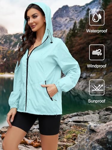 CRIPOM Packable Rain Jacket Women Waterproof Lightweight Jacket With Hood Womens Windbreaker Jacket S-XXL - color: Blue, size: X-Large