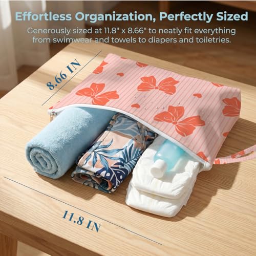 Fokongna Wet Bag, 4 Pack Pool Party Reusable Waterproof Leakproof Zipper Dry Pouch for Swimsuits Goggles Flip Flops Pool Side Toiletry Storage - color: Summer Starfish Lake Bows 01