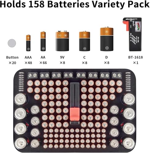 PAIYULE Battery Organizer Storage Case Box with Tester Checker, 220+ Batteries Holder Bag fits for AA AAA AAAA 9V C D Home Garage Container (Fits 220+ Batteries)