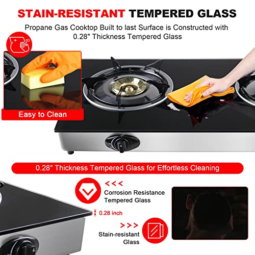 forimo Propane Gas Cooktop 2 Burners Gas Stove portable Tempered Glass Double Burners Stove Auto Ignition Camping Double Burner LPG for RV,Apartments,Outdoor - size: 2 Burners