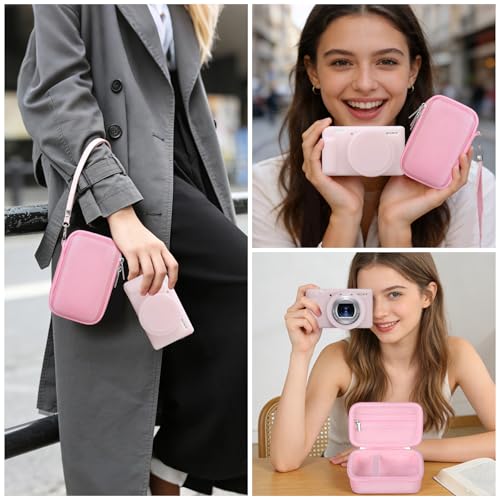 BOVKE 2-in-1 Camera Case Bundle Set for Sony ZV-1 Digital Camera, Pink | Shockproof EVA Hard Case & Anti-Slip Soft Silicone Skin Cover w/Removable Lens Cap, Sony ZV-1 Camera Protection Bundle Kit - color: Pink