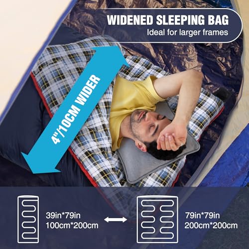 REDCAMP Cotton Flannel Sleeping Bag for Camping Backpacking, Adults Cold Weather Envelope Sleeping Bags with 2/3/4/6lbs Filling - color: Widened Navy Blue With 4lbs Filling