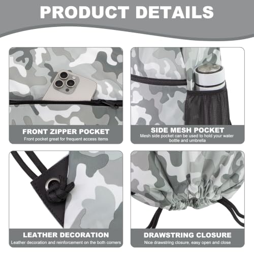 HOLYLUCK Men & Women Outdoor Sport Gym Sack Waterproof Drawstring Backpack Bag (Standard With Drawstring, Grey Camo) - color: Grey Camo, style: Standard With Drawstring
