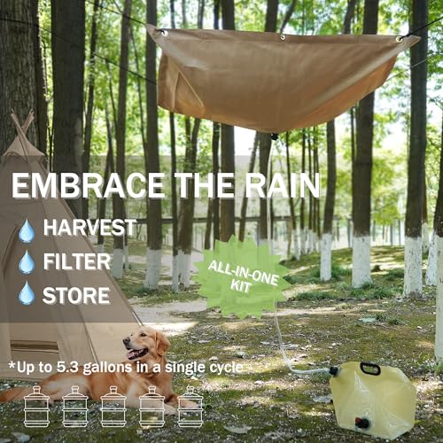GARVIN Portable Rainwater Collection System for Camping – 5FT x 5FT Hanging Tarp with 2.2-Gallon Collapsible Water Storage Bag, Emergency Survival Hydration Gear, Lightweight & Easy Setup