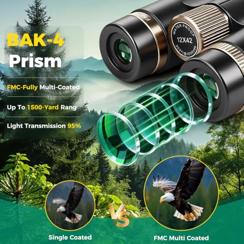 12x42 Binoculars for Adults High Powered Waterproof with Large View - color: Black