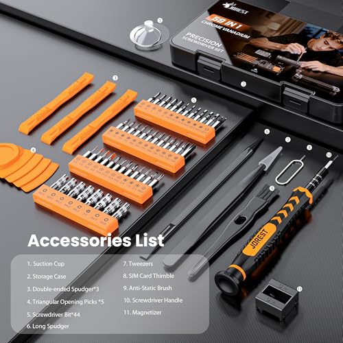 JOREST 59Pcs Small Precision Screwdriver Set with Torx T5 T6, Mini Tool Kit | Magnetic Electronic Repair Tool Kit for Macbook, Computer, Laptop, Phone, PS5, Xbox, Switch, Eyeglasses, Watch, Ring Doorbell - style: 59 in 1 CRV