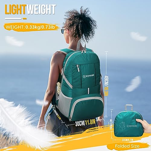 ZOMAKE Lightweight Packable Backpack 35L, Water Resistant Foldable Day Pack | Collapsible Hiking Backpacks, Compact Folding Daypack for Travel Camping, Everyday Carry, Multi-Pocket Layout(Lake Green) - color: Lake Green