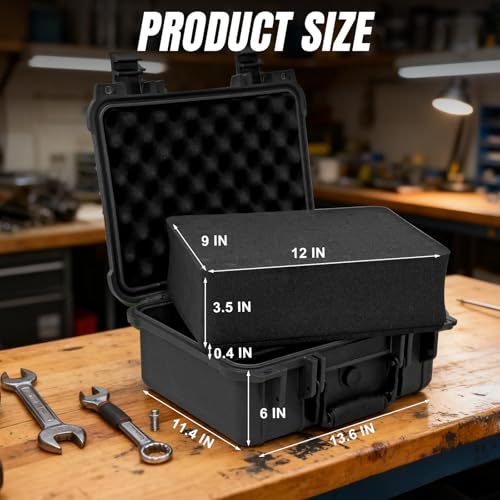 Jack Boss Waterproof Hard Camera Case with Pre-cut Foam,black,updated - color: BLACK-UPDATE, size: 13.6x11.4x6 in
