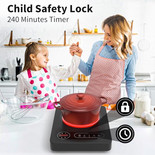 VBGK Single Burner Electric Cooktop,110V 1800W Electric Stove Top with LED Touch Control, 10 Power Levels, 4 hTimer, Safety Lock,Portable single burner cooktop