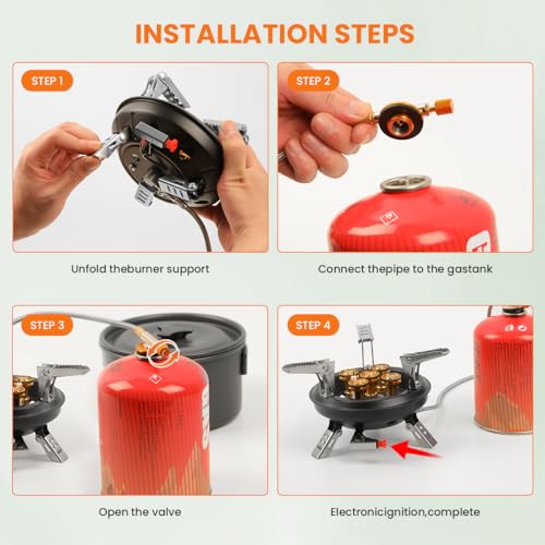 Portable Camping Stove with Propane Adapter - GEEKHOM 16000W Windproof Gas Stove Foldable Backpacking Stove, Piezo Ignition & Stable Pot Support for Outdoor Cooking Hiking