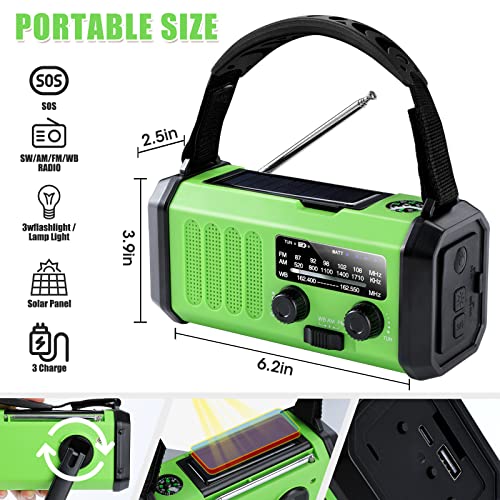 Leaton Emergency Weather Radio with Solar/Hand Crank/USB Charging,10000mAh - color: Light Green 10000mAh