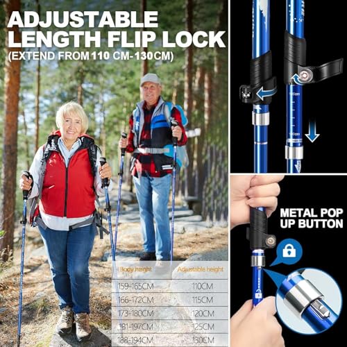 Covacure Hiking Poles Collapsible Lightweight-Aluminum 7075 Trekking Poles - color: Blue（110-130cm）