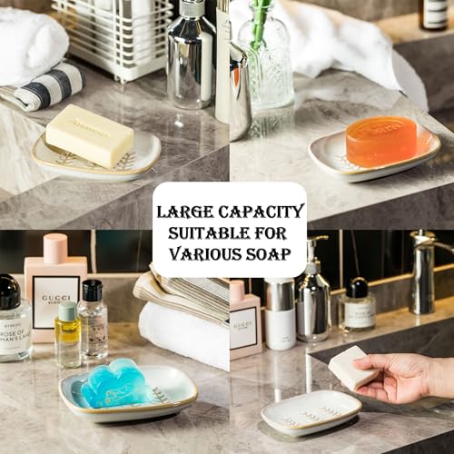 Miamolo Soap Dish Bar Cleaner Dish for Shower, Ceramic Soap Dishes for Large Soap Bar Shampoo or Sponge, Shower Soap Dish Soap Saver Tray for Bathroom Kitchen Sink, Easy to Clean (Pack of 2) - color: Beige, size: Leaf Design (Pack of 2)