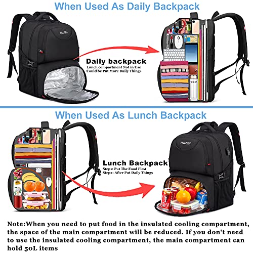 Extra Large Backpack for Men 50L, Insulated Cooler Lunch Box Backpack, Water Resistant 17inch Travel Laptop Work Bookbag with USB Charging Port,Black - color: Black