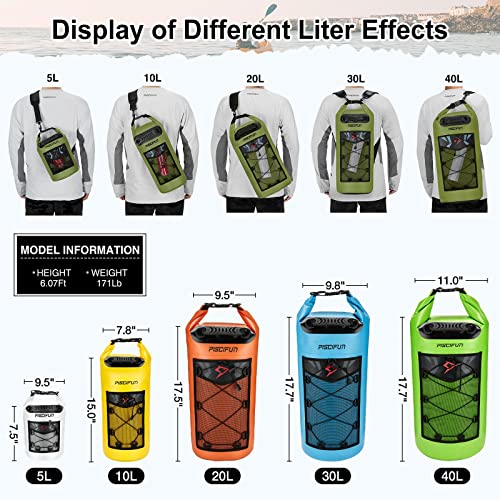 Piscifun Dry Bag, Waterproof Floating Backpack 10L/20L/30L/40L | Waterproof Phone Case, Adjustable shoulder straps, Roll-top closure keeps gear dry, Ideal for Boating, Kayaking, Fishing - color: Grey, style: 40l