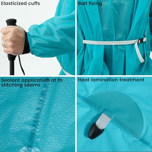 3FULGEAR Hooded Rain Ponchos for Adults, Waterproof Packable Lightweight Rain Coat Jacket for Men Women - color: 15d-blue-m