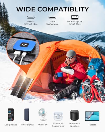 [Upgraded] BigBlue Ultra-Light Portable 25W Solar Panel Charger with USB-A and USB-C Ports, 0.84 lbs Pocket-Size IP68 Waterproof, Folded Solar Panel Compatible with Cellphone,Power Bank,Camping Light