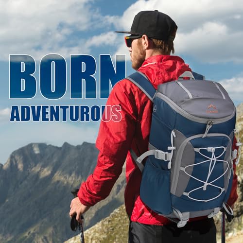 RAINSMORE Foldable Hiking Backpack for Women Men Packable Camping Backpack 40L Waterproof Hiking Daypack Bag Lightweight Collapsible Daypack for Travel Trekking Mountaineering Large Capacity Blue - color: Dark Blue and Grey