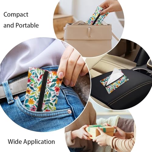 Flashideas Wildflower Reusable Tissue Holder Fabric Purse Zipper Enclosed Coins Tissue Pouch Soft Tissue Holder for Purse Travel Tissue Holder for Bag Car Office Home - color: Wildflower