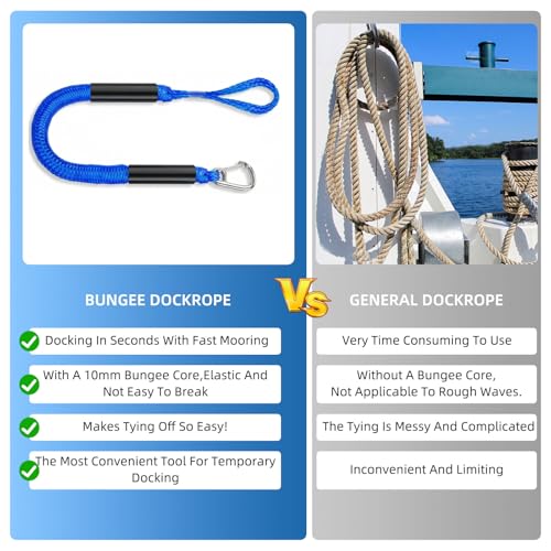Boat Bungee Dock Lines, 2 Feet PWC & Jet Ski Dock Line, Heavy-Duty Mooring Ropes for Docking, Pack of 2