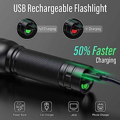 RECHOO Rechargeable Flashlights 1Pk,Bright Zoomable 3 Modes Flashlight - color: Black, size: 1 Pack