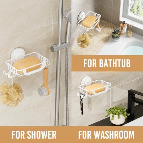Bar Soap Holder with Hooks, Suction Cup Soap Dish Stainless Steel | Soap Holder Shower Wall Mounted, Soap and Razor Holder for Shower, Rustproof for Bathroom, Sponge Holder Saver, White - color: White, size: 1 Tire