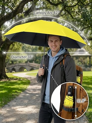 BAODINI Compact Travel Umbrella Small Windproof Auto Open Close for UV Sun Protection UPF 50+ and Rain Fits Backpack Purse & Suitcase - color: Yellow