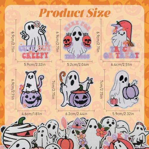 50 Pcs Ghost & Pumpkin Boo Halloween Patches - Cute Embroidered Iron On for Clothes, Hats, Backpacks, Jackets Accessories (50 Pcs) - color: Halloween Ghost & Pumpkin - 50Pcs