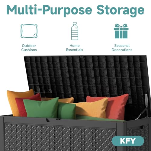 101 Gallon Waterproof Outdoor Storage Box, UV Resistant Resin Deck Box with Hydraulic Rod for Reinforced Stability, Perfect for Patio, Garden, and Pool（Black，101 Gallon） - color: Black, size: 105 Gallon