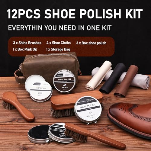 RAPSAKEMOH Shoe Polish Kit, Horsehair Brush Shoe Shine Kit For men - color: Brown