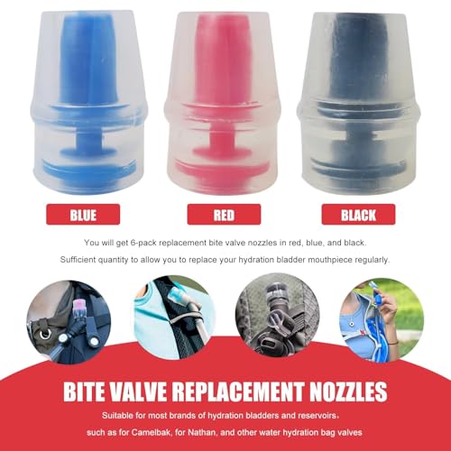 6Pcs Silicone Bite Valve Replacement Nozzles, for Water Bladder Reservoirs, Hydration Pack Bite Valve Sheath Safe Nozzle Mouthpiece Replacement Compatible for Osprey