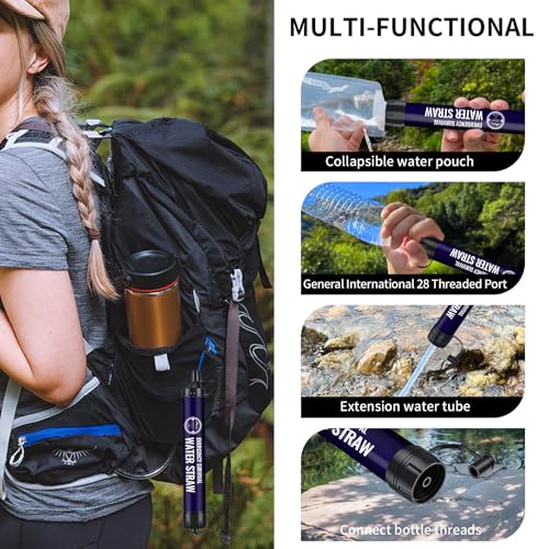 Outdoor Portable Emergency Water Filter Straw, 3-Pack for Hiking Camping Fishing, Survival Gear Purification System, Personal Travel Accessories - size: 3PCS