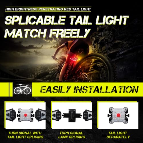 5 PCS Bike Tail Light with Turn Signals, Split USB Rechargeable Bike Turn Signal Front and Back, Wireless Remote Control Bicycle Turn Signals with Flash Warning Light and Red Tail Light for Bicycle - size: 4 PCS Turn Signal + 1 PCS Tail Light